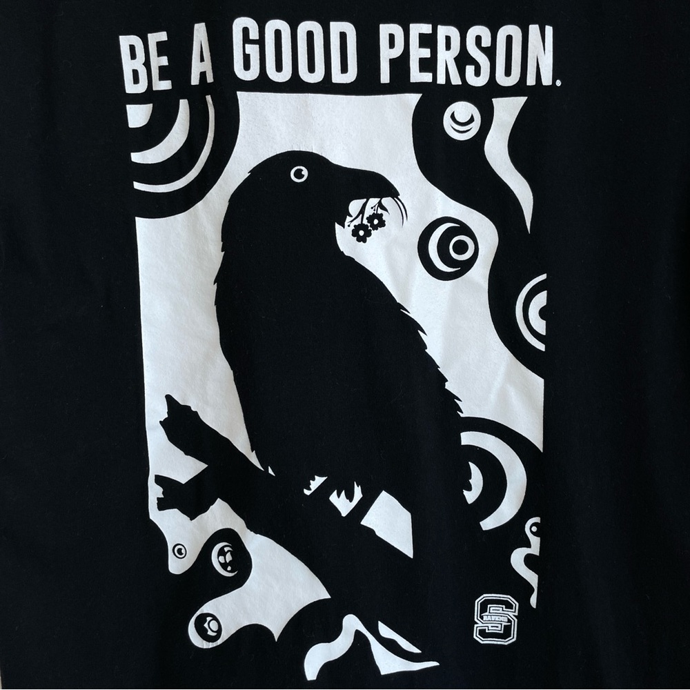 Black and White Graphic Tee with Bird Design  • Small